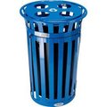 Global Equipment Outdoor Slatted Steel Recycling Can W/Access Door   Multi-Stream Lid, 36 Gal 641366RBL